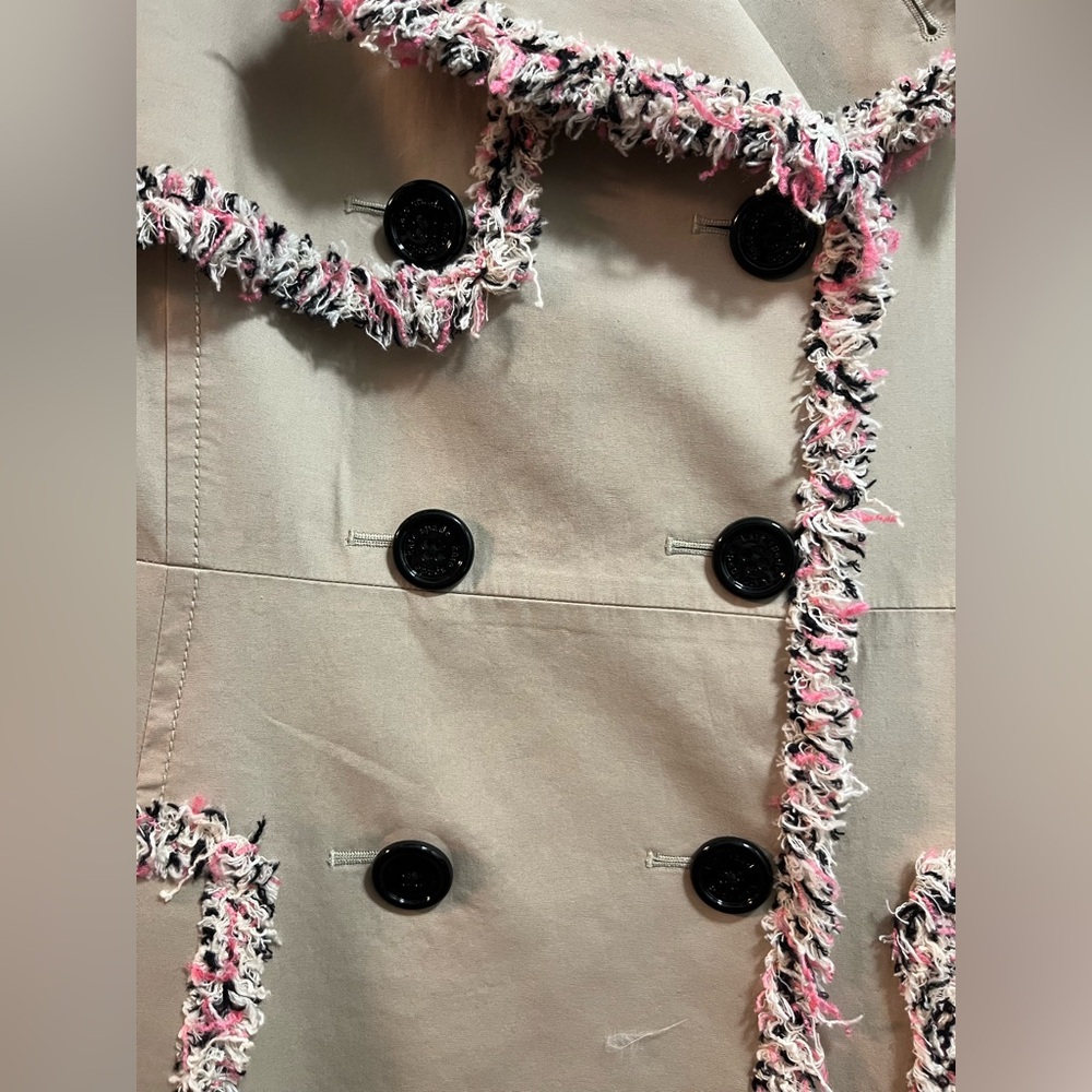 Kate Spade Trench Coat with Pink, Black, and White Fringe - Picture 3 of 13